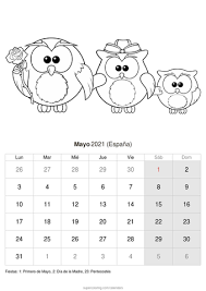 Quedan faltando 16 días festivos este año de los 18 que tenemos. Calendario Para Imprimir Y Colorear Mayo 2021 Bebeazul Top
