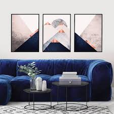 Downloadable Prints Printable Art Set Of 3 Mountains Blush Pink Navy Copper Scandinavian Modern Contemporary Poster Wall Decor Triptych Gold Living Room Decor Blue And Pink Living Room Decor