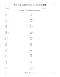 The Converting Fractions To Terminating Decimals A Math Worksheet From The Fractions Worksheet Decimals Fractions To Decimals Worksheet Converting Fractions