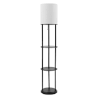 Reid 57.5-inch Matte Black 3-Shelf Floor Lamp with White Linen Shade 67042 Globe Electric