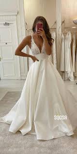 A Line V Neck Lace Top Ivory Satin Rustic Wedding Dress Weddings Weddingdresse Wedding2020 In 2020 Backless Bridal Gowns Wedding Dress Trends Backless Wedding Dress