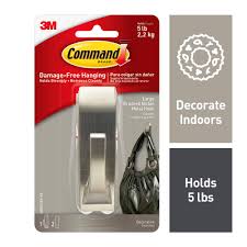 Metal hooks for hanging pictures. Command 5 Lb 4 In Brushed Nickel Large Metal Hook Mr03 Bn The Home Depot
