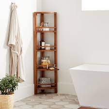 Yuhan 5 Tier Corner Teak Bathroom Shelf Natural Teak In 2021 Teak Bathroom Bathroom Wood Shelves Teak Bathroom Shelf