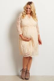 Beige Lace Overlay Plus Size Wrap Dress Lace Maternity Dress Plus Size Maternity Dresses Nursing Dress