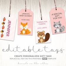 All diaper cakes are made with diapers, clothing, towels, blankets, washcloths, toys and other baby items which can actually be used by the new parents for their new baby. Woodland Animals Baby Shower Gift Tags Pink Party Printables Hands In The Attic
