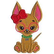 Chihuahua Girl With Glasses Applique Design Cute Stitch Design Applique Designs Machine Embroidery Applique Embroidery Applique
