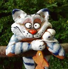 Gartenstecker Beetstecker Katze M Fisch Keramik Gartendeko Handarbeit Frostfest Pequenos Proyectos De Madera Animales Gatos