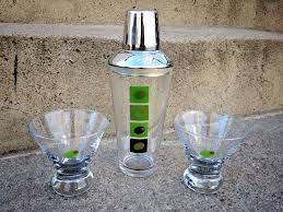 Martini Shaker And Glasses With Pop Art Style Olive Motif Martini Set Martini Set Martini Shaker Martini