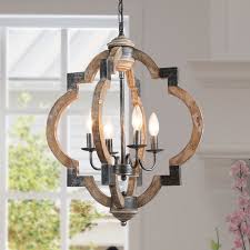 Farmhouse Distressed Wooden Chandelier Light With 4 Lights Kitchen Island Lighting For Living Room Dining Room Bedroom Walmart Com Walmart Com