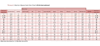 warrior alpaca sock size chart u s and international