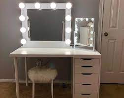 Hollywood vanity mirror with desk. Sleek Modern Style Vanity Mirror With Lights Etsy Ikea Vanity Bedroom Vanity Mirrored Vanity Desk