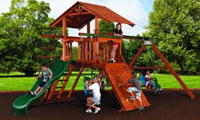 Backyard discovery weston all cedar wood playset swing set. Backyard Adventures Mountaineer Explorer 1 Playset American Eagle Fireplace And Playsets