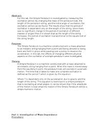 The upside to simple pendulum lab report procedure. Simple Pendulum Lab Report Pendulum Physics