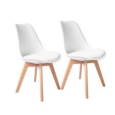 Buschman Set Of Two White Eamesstyle Mid Century Modern Dining Room Wooden Legs Soft Padd Vintage Dining Chairs Plastic Dining Chairs Mid Century Modern Dining