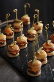 Mini Burger Canapes Although I Would Prefer Just A Slice Of Dill Pickle As Garnish Food Mini Burgers Mini Foods