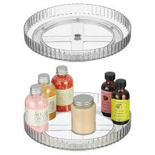 mDesign Fluted Lazy Susan Turntable Spinner for Kitchen/Bathroom, 2 Pack,  Clear