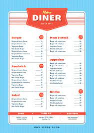 Our menu offers a variety of typical american diner dishes with a swiss twist. Retro Diner Menu 80 S Blue Breakfast Burger Cafe Diner Flyer Food Menu Menus Pizza Promotion Diner Menu Restaurant Menu Design Diner