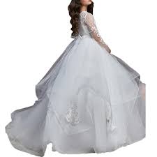 Der große vergleich zu kinder brautkleider eng für sie! Langarm Weiss Erste Kommunion Madchen Kleid Vestidos De Nina Ballkleid Kinder Brautkleider Kleine Braut Blume Madchen Kleider