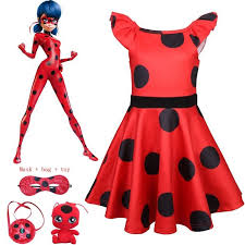 Black And Red Dot Ladybug New Lady Bug Red Dot Birthday Party Dress Toys Masks Costume Kids Girls Clothes Miraculous Ladybug Halloween Cosplay Girl Outfits Kids Outfits Girls Dress Toy
