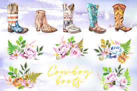 Man in cowboy hat and cowboy boots leaning against a wooden wagon. Watercolor Cowboy Boots Clipart Set Grafik Von Artcreationsdesign Creative Fabrica