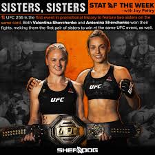 28 фев 20171 491 просмотр. Sherdog By Mandatory On Twitter Ufc255 Is The First Event In Promotional History To Feature Two Sisters On The Same Card Both Valentina Shevchenko And Antonina Shevchenko Won Their Fights Making Them