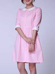 Pink Peter Pan Collar Buttoned Girly Shirt Dress Girly Shirt Cotton Blends Dress Dresses