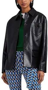 Prada Women S Logo Pocket Leather Jacket Black Leather Jacket Snap Front Jacket Leather Jacket Black
