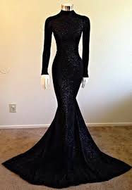Modest Long Sleeve Black High Neck Mermaid Prom Dress High Collar Prom Dresses Prom Dresses Long With Sleeves Black Mermaid Prom Dress
