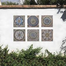 Outdoor Wall Decor Set Of 4 Moroccan Tiles 11 8 Each Etsy In 2021 Mosaic Wall Art Garden Wall Art Ceramic Wall Art