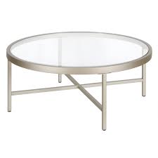 A durable metal frame connected by a cross design offers a sturdy base with clean lines for a contemporary round coffee table. Henn Hart Ct0517 Xivil Satin Nickel Round Coffee Table 15 X 36 X 36 In