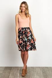 Black Floral Bottom Solid Top Maternity Dress Dresses Black Floral Fashion