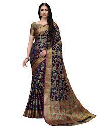 To match with every saree, the makers of the blouses choose latest and creative designs that will embellish more the look of saree. Buy Cotton Shopy Women S Banarasi Silk Saree With Blouse Piece Cott 902 29 Dark Blue At Amazon In