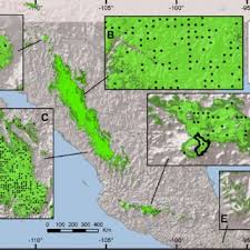 Mapped locations of areas predicted by the bioclimate model to lie...