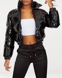 Black And White Bomber Jacket Womens Shiny Pvc Vinyl Down Jacket Short Puffer Bomber Etsy Winter Coats Women Puffer Jacket Outfit Bubble Coat