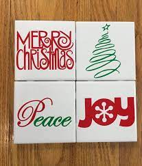 Christmas Ceramic Tile Coasters Set Of 4 Etsy Ceramic Tile Crafts Ceramic Tile Coaster Diy Coasters Tile