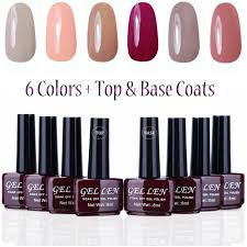 Gellen Uv Gel Nail Polish Kit 6 Pastel Colors Base Coat