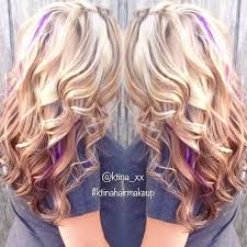 This Is Kinda What I M Fixing To Do But Chunkier Highlights In Blue And Purple Blonde Hair With Highlights Peekaboo Hair Purple Highlights Blonde Hair