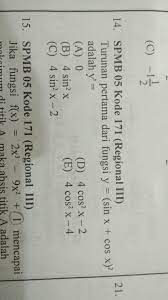 Materi matematika tentang rumus turunan fungsi trigonometri dan contoh soal beserta pembahasannya lengkap. Bantu Plisss Soal Turunan Trigonometri Brainly Co Id
