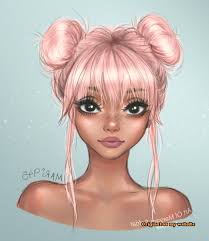 Black And Pink Hair Cartoon Pin On Camera Art