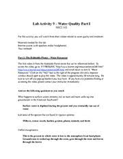 Lab Activity 9 Worksheet Name Molly Dietmeier Lab Activity 9 Water Quality Part I Nsci 102 For This Activity You Will Watch Three Short Videos Related Course Hero