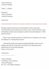 Check spelling or type a new query. Resume Kreatif On Twitter Contoh Rasmi Surat Berhenti Kerja Jangan Menyusahkan Pihak Majikan Dengan Keluar Dari Syarikat Tanpa Bersebab Dan Tiada Hitam Putih Ini Contoh Surat Resign Dalam Bahasa Malaysia Yang Boleh