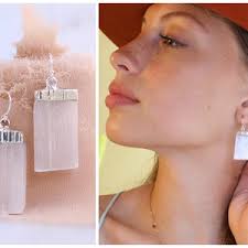 Selenite Earrings, Short Selenite Earrings, Dangle Selenite Earrings in  Copper