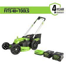 These mowers take all the hard work out of mowing your lawn and give you the power to clip your outdoor space from behind the driving seat. Greenworks Pro 60 Volt Brushless 25 In Self Propelled Cordless Electric Lawn Mower 4 Ah Lowes Com Lawn Mower Lawn Mower Storage Greenworks
