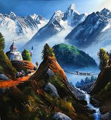 Mount Everest Sunrise View From Tengboche Nepal Original Etsy World Famous Painters Mountain Painting Acrylic Landscape Paintings Acrylic