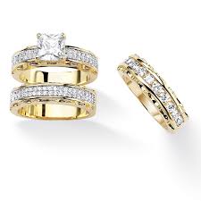 14k is very durable, making it ideal for people with active lifestyles. 3 10 Tcw Princess Cut Cubic Zirconia 14k Gold Plated Wedding Three Piece Ring Set At Palmbeach Jewelry