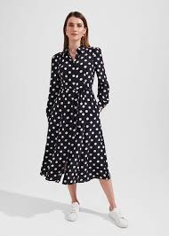 Hobbs navy and sales white spot dress