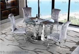 We have tables with a full range of durable bases and modern table top materials, including solid american black walnut, tempered glass, marble and beechwood. China Modern Round Glass Top Table Set Stainless Steel Base Dining Room Furniture Table China Dining Table Table