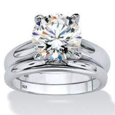 Diamonart Womens 3 Ct T W White Cubic Zirconia Bridal Set Solitaire Wedding Ring Set Bridal Ring Set Fine Jewelry