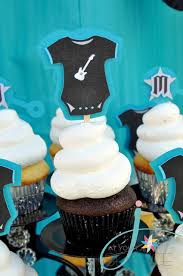 Rock N Roll Guitar Boy Baby Shower Party Ideas Photo 28 Of 40 Rock Baby Showers Baby Boy Shower Party Baby Shower Cupcake Toppers