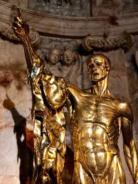 Statue of saint barholomew, the martyred apostle holding his flayed skin and flaying knife in basilica of st. Gareth Harney On Twitter Saint Bartholomew Exquisite Pain Gilded Bronze Statue By Damien Hirst 2006 Chatsworth House Art Sculpture